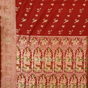 Deep Red Marriage Theme Pure Mashru Satin Silk Banarasi Saree