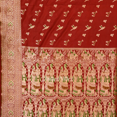 Deep Red Marriage Theme Pure Mashru Satin Silk Banarasi Saree