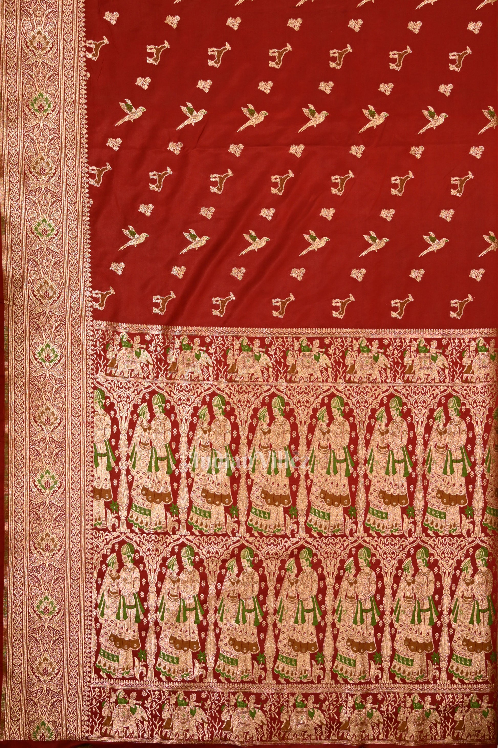 Deep Red Marriage Theme Pure Mashru Satin Silk Banarasi Saree