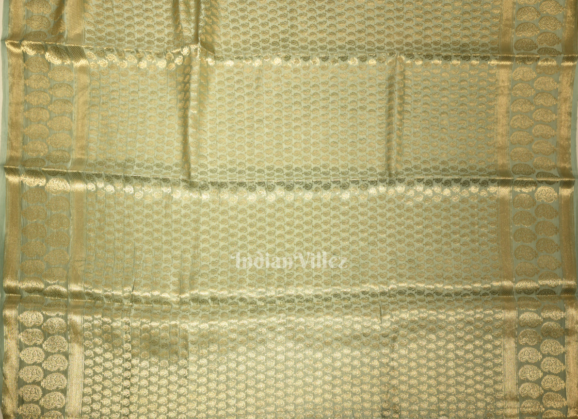 Bluish Green Zari Woven Tissue Banarasi Saree