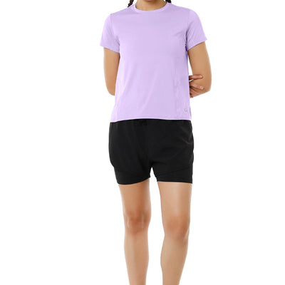 Flaunt Short Sleeve Round Neck Workout T-Shirt - Digital Lavender