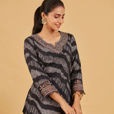 Black Printed Kurta Set