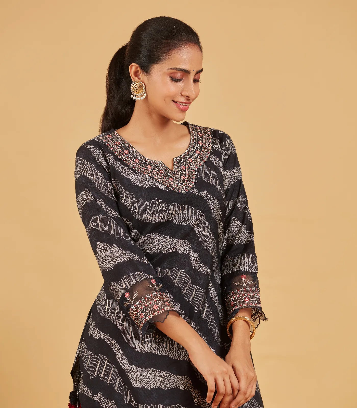Black Printed Kurta Set