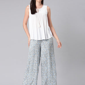Women Blue Woven Viscose Mid Rise Printed Palazzo