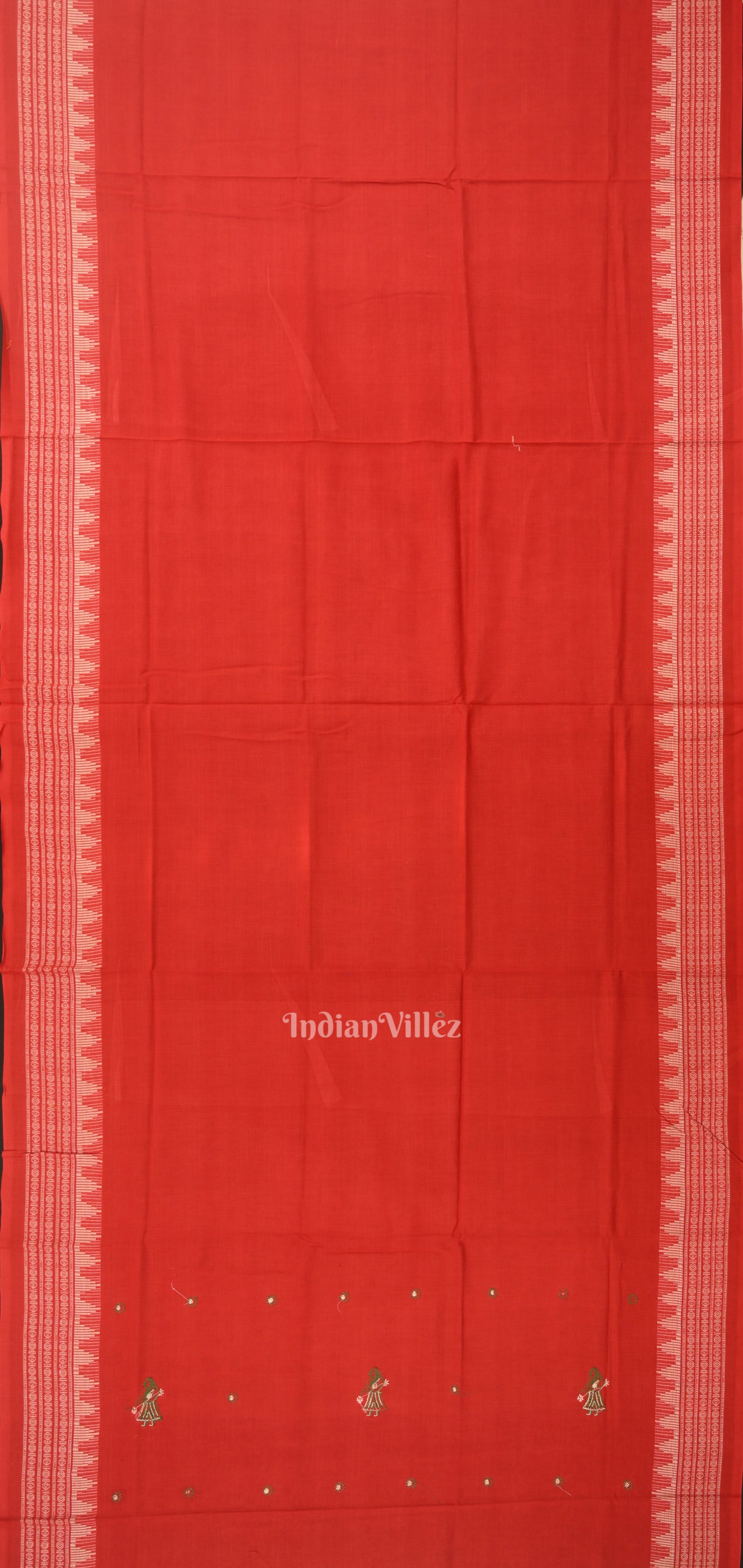 Green with Red Doll Odisha Ikat  Sambalpuri Dress Material & Dupatta