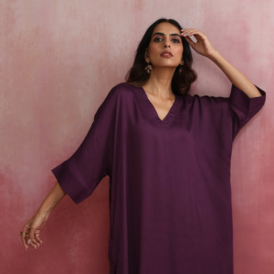 trueBrowns Purple Modal Kimono Kurta Set