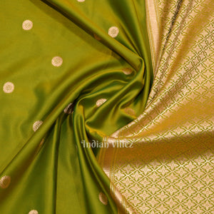 Mehendi Green Dual Tone Floral Motif Mashru Satin Silk Banarasi Saree