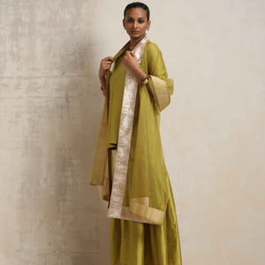 trueBrowns Green Silk Sharara Dupatta Set