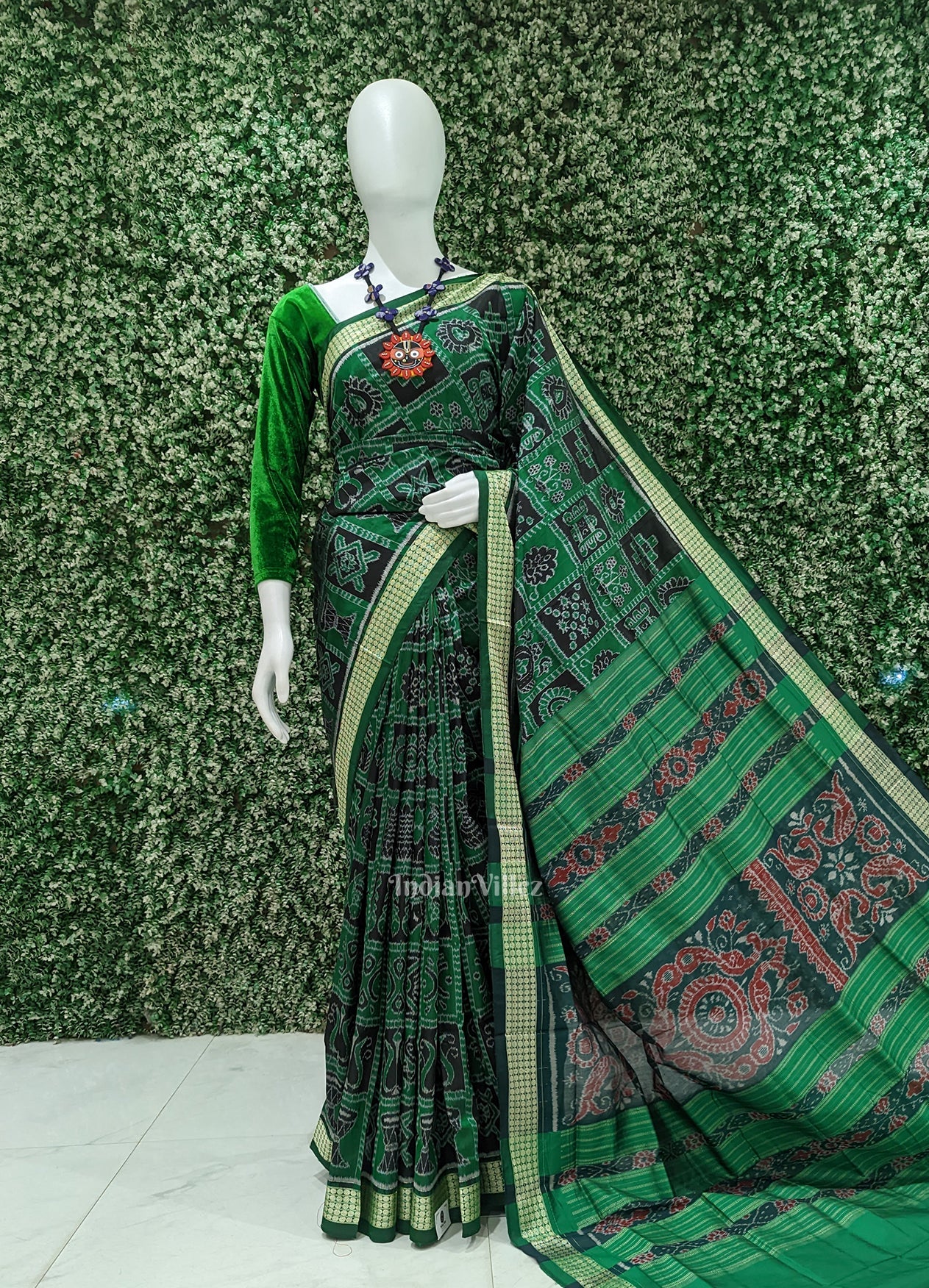 Green Black Nabakothi Odisha Ikat Sambalpuri Silk Saree