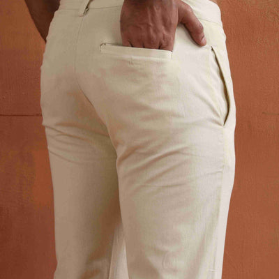 trueBrowns Men's Off White Cotton Twill Pants