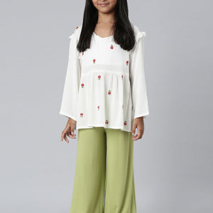 Girls Solid Light Pista Knit Palazzo