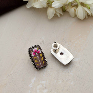 trueBrowns Silver Tone Handpainted Stud Earrings