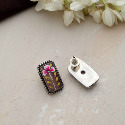 trueBrowns Silver Tone Handpainted Stud Earrings