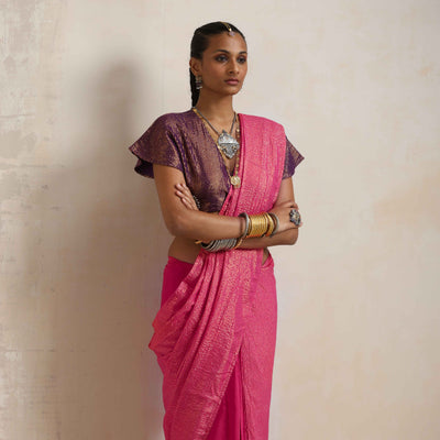 trueBrowns Pink Gold Metallic Ready To Wear Saree