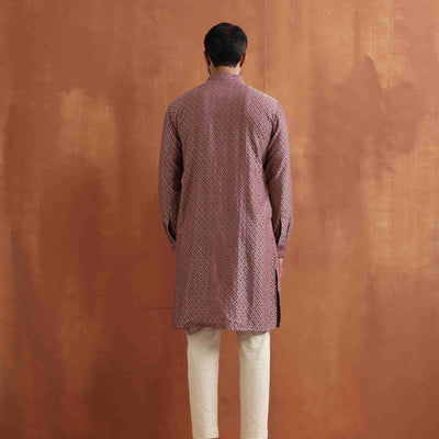 trueBrowns Men's Purple Cotton Dobby Kurta