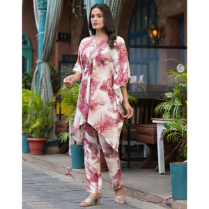 Mauve Foil Printed Rayon Kaftan Co-Ord Set
