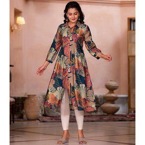 green-floral-printed-chanderi-silk-a-line-dress