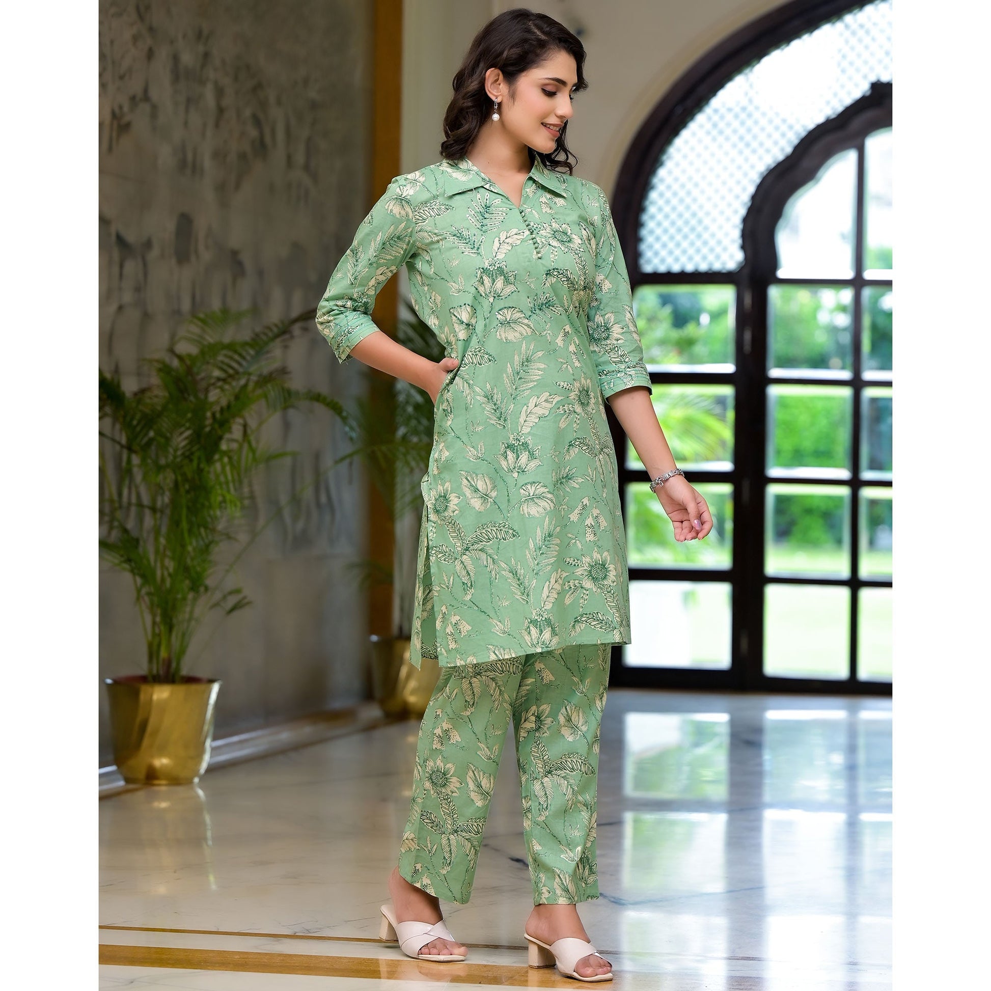 green-floral-printed-pure-cotton-co-ord-set