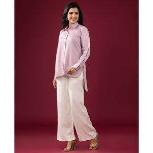 Lavender Solid Satin High-Low Shirt
