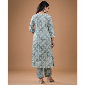 Mint Green Printed Pure Cotton Straight Salwar Suit