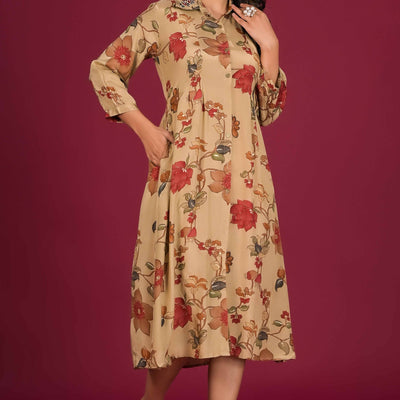 Chikoo Floral Printed Muslin A-Line Dress