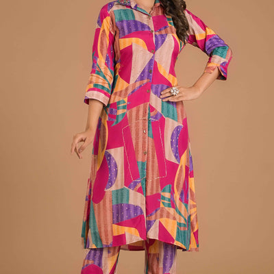 Multicolor Abstract Printed Muslin Co-Ord Set