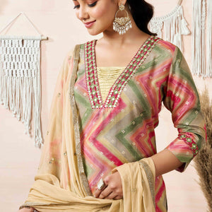 Dark Peach Embroidery With Printed Muslin straight Salwar Suit