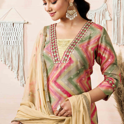 Dark Peach Embroidery With Printed Muslin straight Salwar Suit