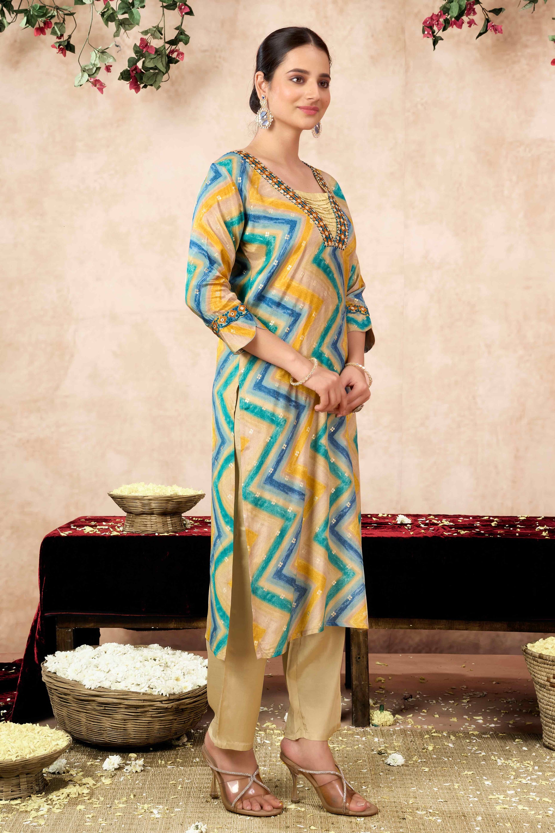 Morpich Embroidery With Printed Muslin Straight Salwar Suit