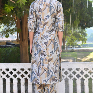 Grey Printed Heavy Viscose A-Line Co-Ord Set
