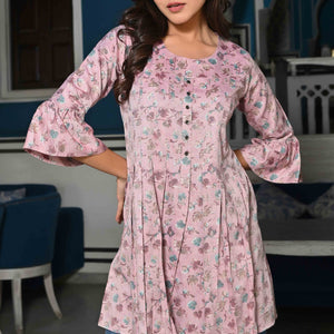 Light Purple Floral Foil Printed Rayon A-Line Top
