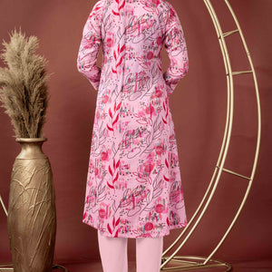Light Peach Floral Printed Pure Cotton A-Line Kurti