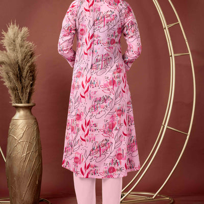Light Peach Floral Printed Pure Cotton A-Line Kurti