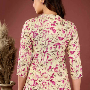 Cream & Wine Floral Printed Rayon Top