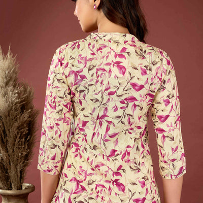 Cream & Wine Floral Printed Rayon Top