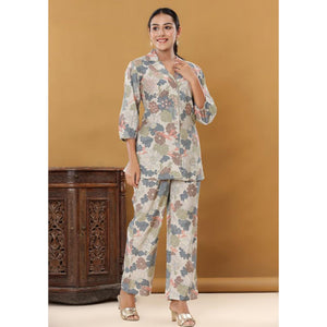 Grey Printed Muslin Co Ord Set