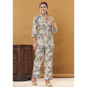 Grey Printed Muslin Co Ord Set