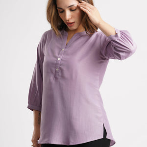 Lavender Solid Poly Chinon Straight Top