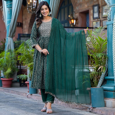green-bandhani-printed-naira-cut-rayon-salwar-suit