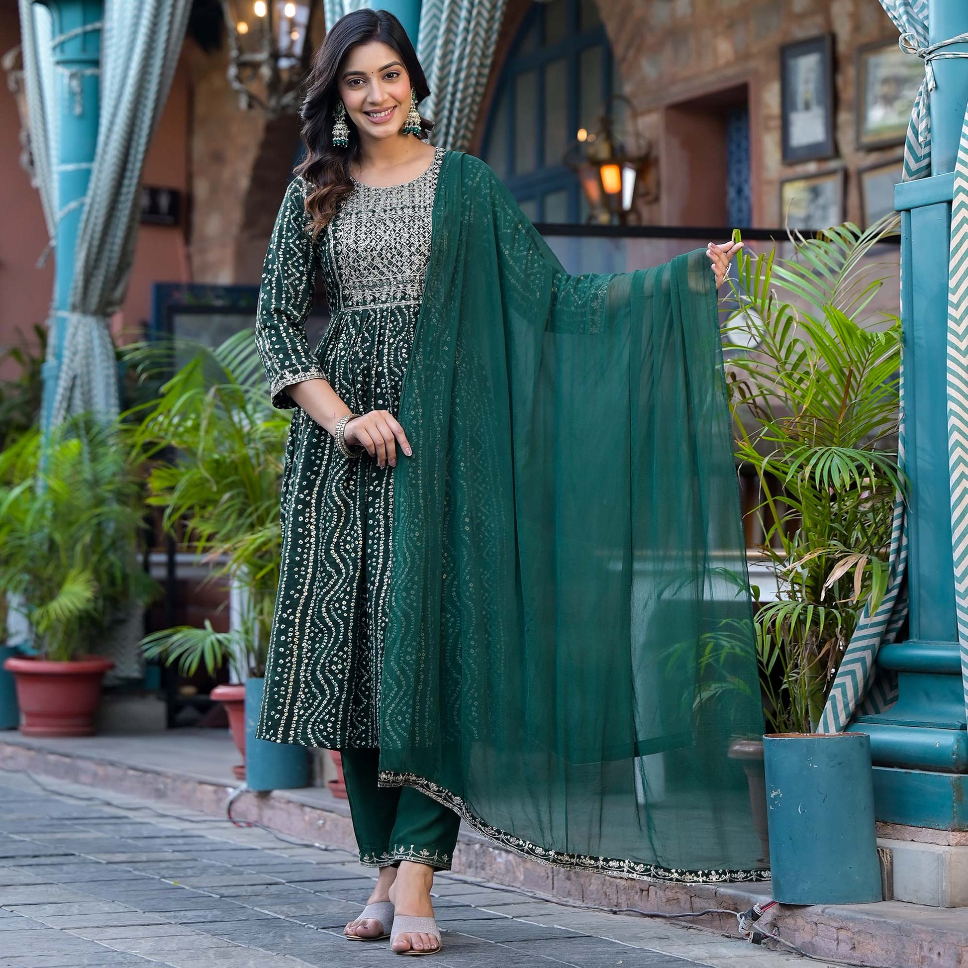 green-bandhani-printed-naira-cut-rayon-salwar-suit