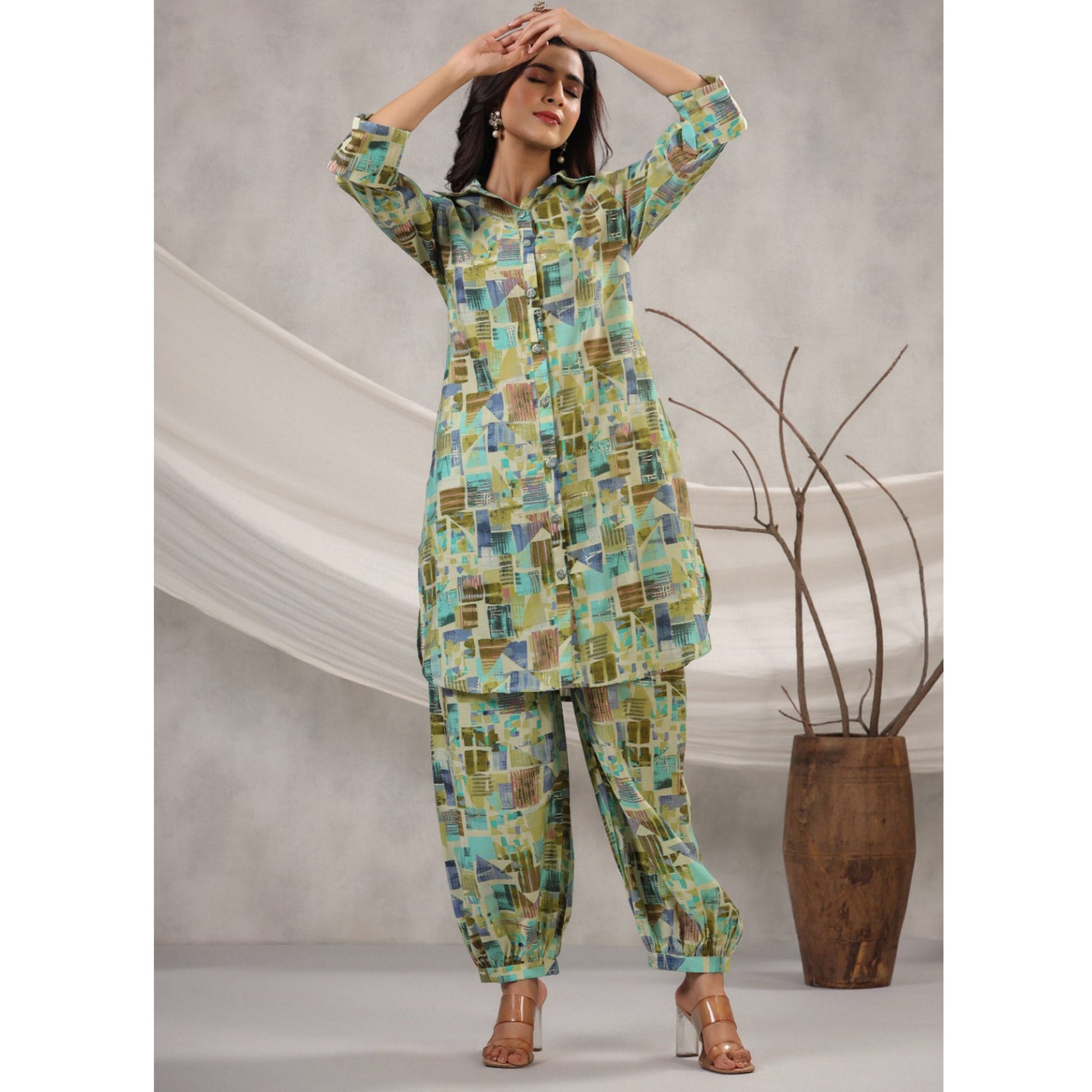 green-geometric-printed-muslin-co-ord-set