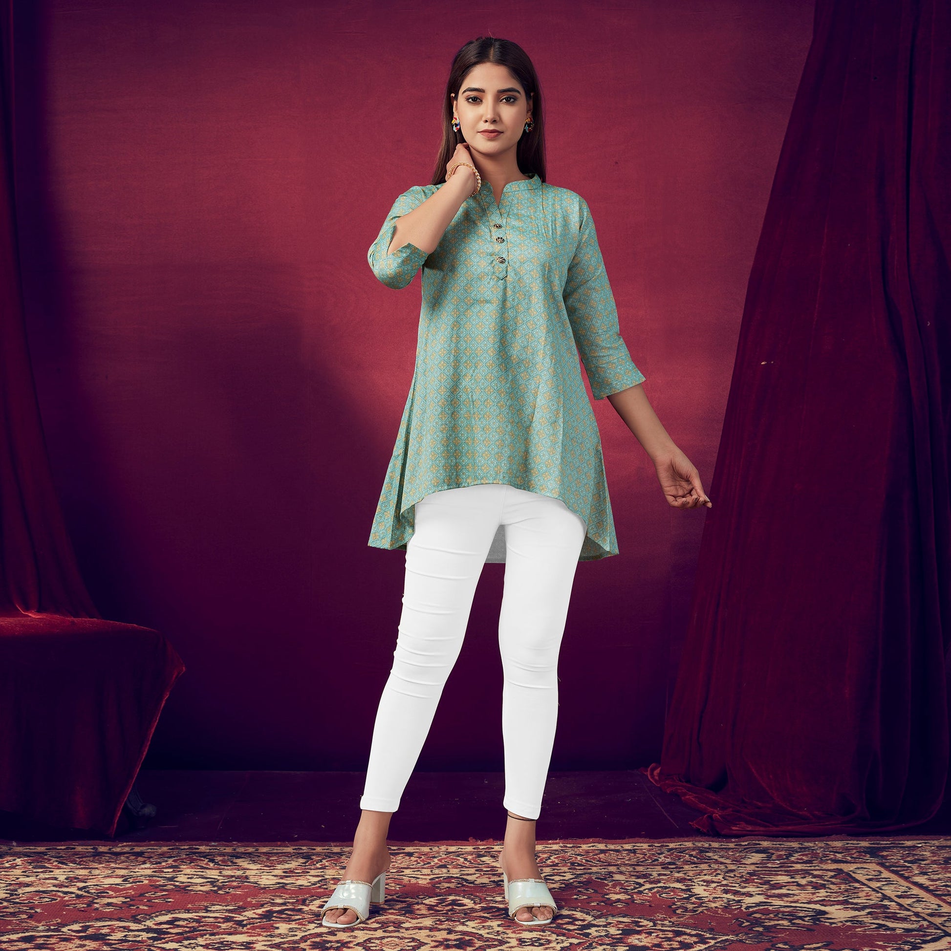 green-printed-rayon-high-low-top