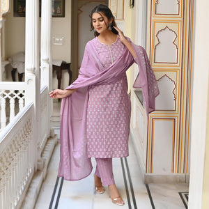 Lavender Jaipuri Printed Pure Cotton Salwar Suit