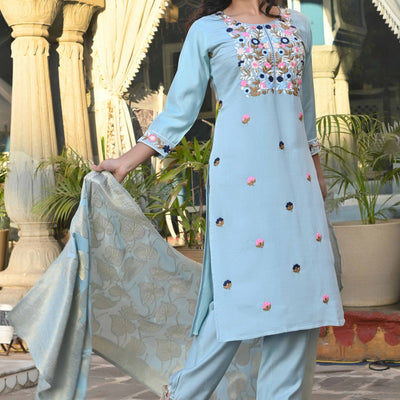 Grey Sequins Embroidered Viscose Salwar Suit