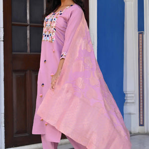 Lavender Sequins Embroidered Viscose Salwar Suit
