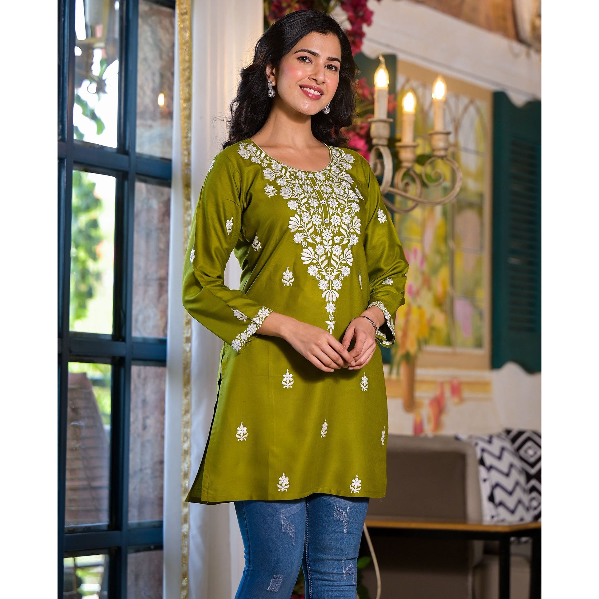 green-embroidered-rayon-straight-top