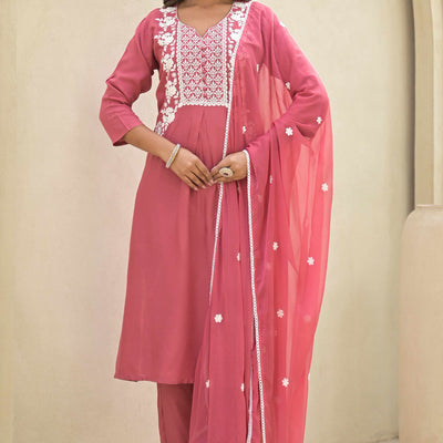 Gajri Pink Floral Embroidered Rayon Salwar Suit