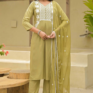 Light Chikoo Floral Embroidered Rayon Salwar Suit