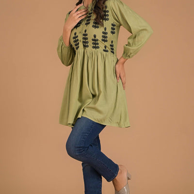 green-embroidered-cotton-slub-top