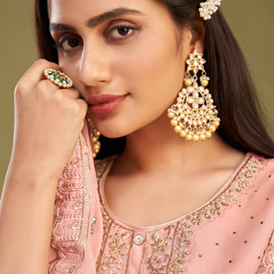 Gajari Pink Floral Embroidery With Swarovski Work Georgette Semi Stitched Suit